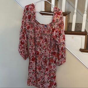 Old Navy Puff Sleeve Floral Pink and Red Dress
